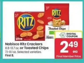 Albertsons Nabisco Ritz Crackers 8.8-13.7 oz. or Toasted Chips 7.1-8.1 oz. - Selected varieties offer