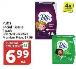Albertsons Puffs Facial Tissue* - 4 pack Selected varieties Member Price: $7.99 offer