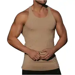 Walmart Leesechin Men's Tank Tops Summer Workout Solid Tight Fitting Sports Stripe Gym Tank Tops Vest on offer