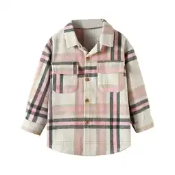 Walmart ZyeKqe Toddler Cotton Shirt Jacket Long Sleeve Plaid Lapel Shacket Boys Girls Button down Fall Tops offer