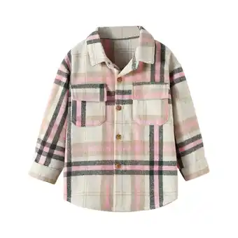 Walmart ZyeKqe Toddler Cotton Shirt Jacket Long Sleeve Plaid Lapel Shacket Boys Girls Button down Fall Tops offer