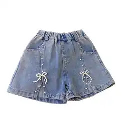 Walmart Chbgutlmr Toddler Girls Denim Shorts Elastic Waist Jeans Bowknot Split Front Shorts with Pockets offer