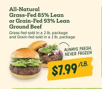 Sprouts Farmers Market All-Natural Grass-Fed 85% Lean or Grain-Fed 93% Lean Ground Beef offer