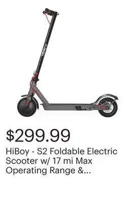 Best Buy HiBoy - S2 Foldable Electric Scooter w/ 17 mi Max Operating Range & 19 mph Max Speed - Grey offer