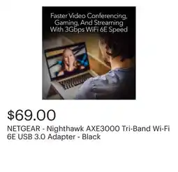 Best Buy NETGEAR - Nighthawk AXE3000 Tri-Band Wi-Fi 6E USB 3.0 Adapter - Black offer