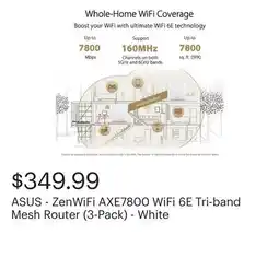 Best Buy ASUS - ZenWiFi AXE7800 WiFi 6E Tri-band Mesh Router (3-Pack) - White offer