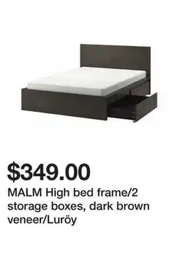 Ikea MALM High bed frame/2 storage boxes, dark brown veneer/Luröy offer
