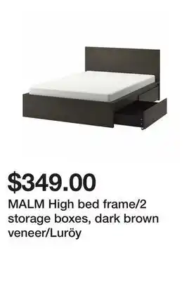 Ikea MALM High bed frame/2 storage boxes, dark brown veneer/Luröy offer