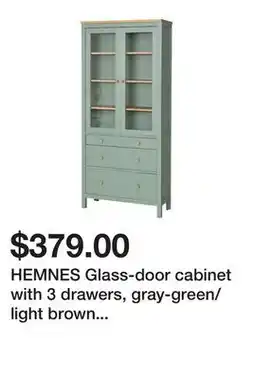 Ikea HEMNES Glass-door cabinet with 3 drawers, gray-green/light brown stained offer