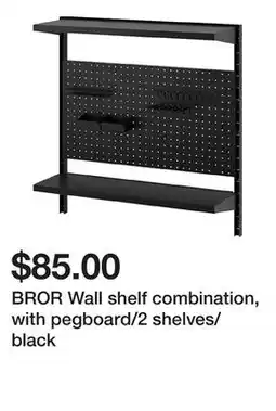 Ikea BROR Wall shelf combination, with pegboard/2 shelves/black offer