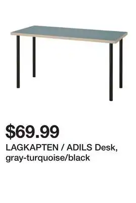 Ikea LAGKAPTEN / ADILS Desk, gray-turquoise/black offer