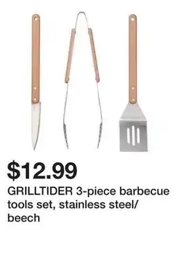 Ikea GRILLTIDER 3-piece barbecue tools set, stainless steel/beech offer