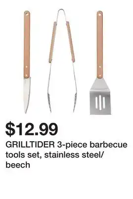 Ikea GRILLTIDER 3-piece barbecue tools set, stainless steel/beech offer