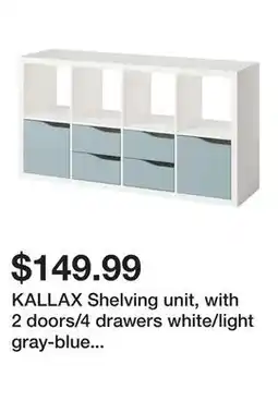 Ikea KALLAX Shelving unit, with 2 doors/4 drawers white/light gray-blue wave shaped offer