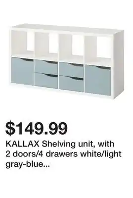 Ikea KALLAX Shelving unit, with 2 doors/4 drawers white/light gray-blue wave shaped offer
