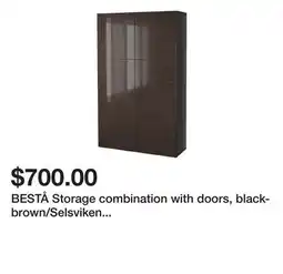 Ikea BESTÅ Storage combination with doors, black-brown/Selsviken high-gloss/brown offer