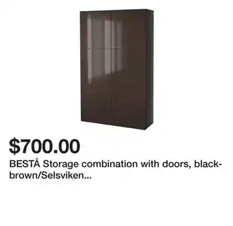 Ikea BESTÅ Storage combination with doors, black-brown/Selsviken high-gloss/brown offer