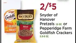 Heinen's Snyder of Hanover Pretzels 16 OZ. or Pepperidge Farm Goldfish Crackers 5.9-8 OZ offer