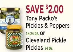 Heinen's Tony Packo's Pickles & Peppers 16-24 OZ. or Cleveland Pickle Pickles 24 OZ offer