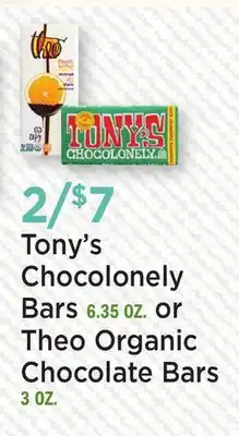 Heinen's Tony's Chocolonely Bars 6.35 OZ. or Theo Organic Chocolate Bars 3 OZ offer