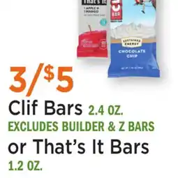 Heinen's Clif Bars 2.4 OZ. or That's It Bars 12 oz offer