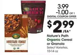 Kroger Nature's path organic cereal or granola offer