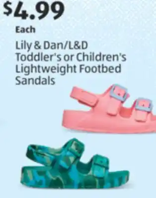 Aldi Lily & Dan/L & D Toddler's or Children's Lightweight Footbed Sandals offer