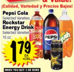 Superior Grocers Pepsi Cola Selected Varieties 2 Liter, Rockstar Energy Drink Selected Varieties 16 oz offer