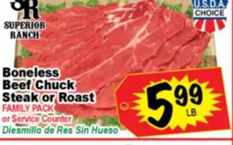 Superior Grocers Boneless Beef Chuck Steak or Roast offer