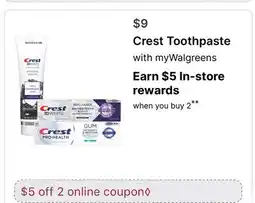 Walgreens Crest Toothpaste offer