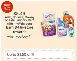 Walgreens Ariel, Bounce, Downy or Tide Laundry Care offer
