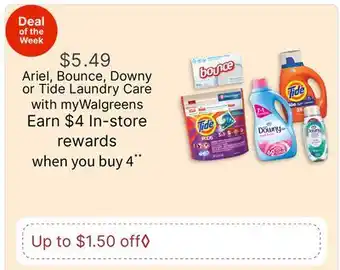 Walgreens Ariel, Bounce, Downy or Tide Laundry Care offer