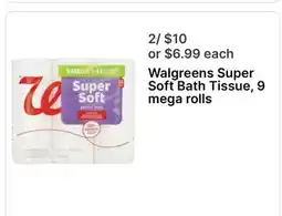 Walgreens Walgreens Super Soft Bath Tissue, 9 mega rolls offer