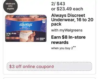 Walgreens Always Discreet Underwear offer