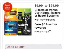 Walgreens Gillette or Venus Cartridges, Razors or Razor Systems offer