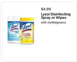 Walgreens Lysol Disinfecting Spray or Wipes offer