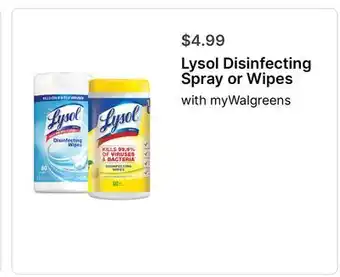 Walgreens Lysol Disinfecting Spray or Wipes offer