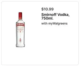 Walgreens Smirnoff Vodka, 750ml offer