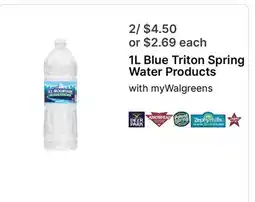 Walgreens 1L Blue Triton Spring Water Products offer