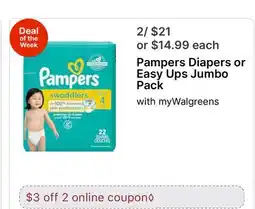 Walgreens Pampers Diapers or Easy Ups Jumbo Pack offer