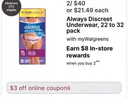 Walgreens Always Discreet Underwear offer
