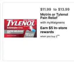 Walgreens Motrin or Tylenol Pain Relief offer