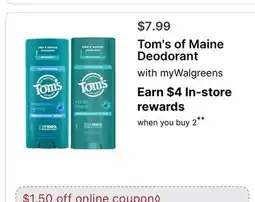 Walgreens Tom's of Maine Deodorant offer
