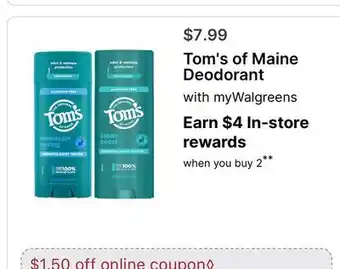 Walgreens Tom's of Maine Deodorant offer