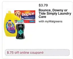 Walgreens Bounce, Downy or Tide Simply Laundry Care offer
