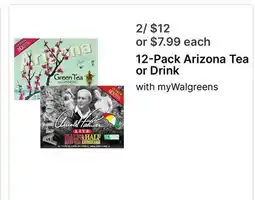 Walgreens 12-Pack Arizona Tea or Drink offer