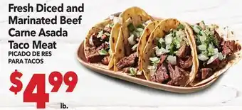 Vallarta Supermarkets Fresh Diced and Marinated Beef Carne Asada Taco Meat/PICADO DE RES PARA TACOS offer