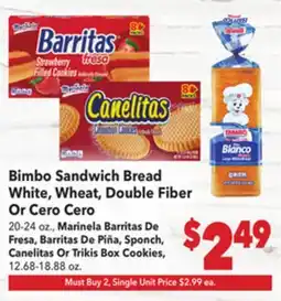 Vallarta Supermarkets Bimbo Sandwich Bread White, Wheat, Double Fiber Or Cero Cero offer