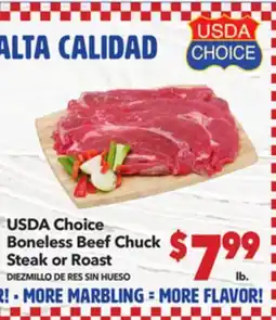 Vallarta Supermarkets USDA Choice Boneless Beef Chuck Steak or Roast / DIEZMILLO DE RES SIN HUESO offer
