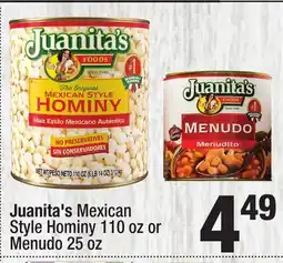 Super King Markets Juanita's Mexican Style Hominy 110 oz or Menudo 25 oz offer